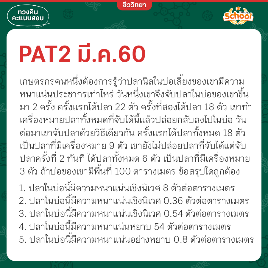 ตัวอย่างโจทย์ PAT2 ชีววิทยา 60