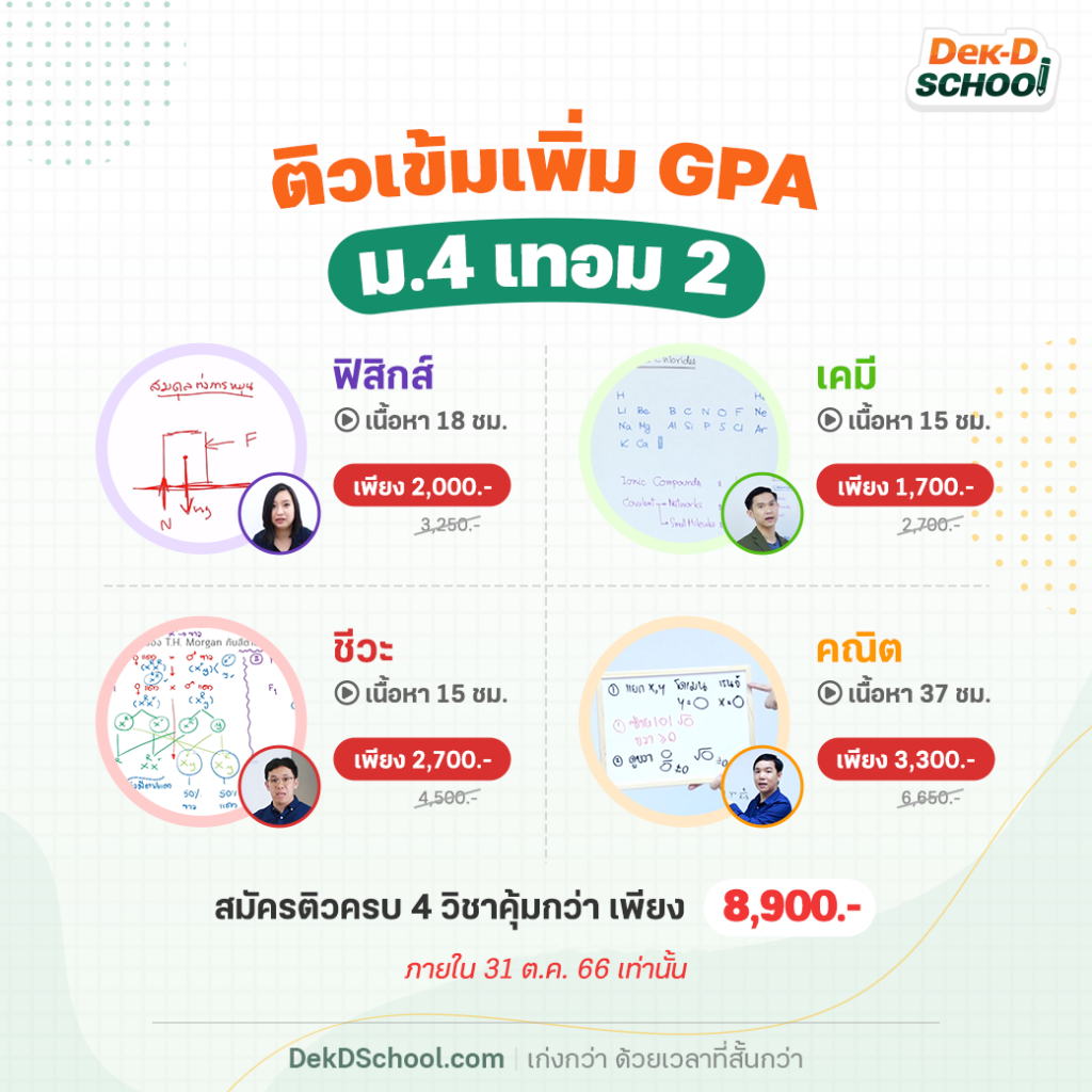 ติวเพิ่มเกรด ม.4 เทอม 2 กับ Dek-D School
