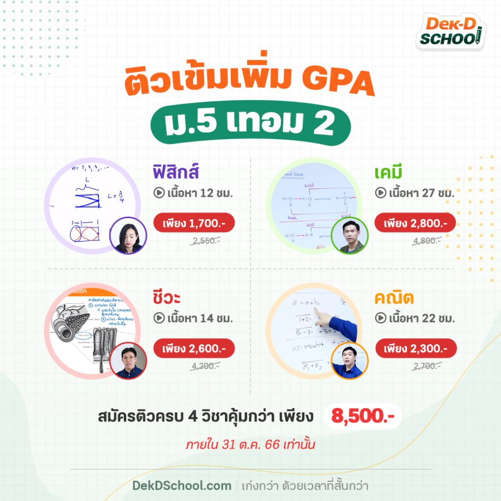ติวเพิ่มเกรด ม.5 เทอม 2 กับ Dek-D School