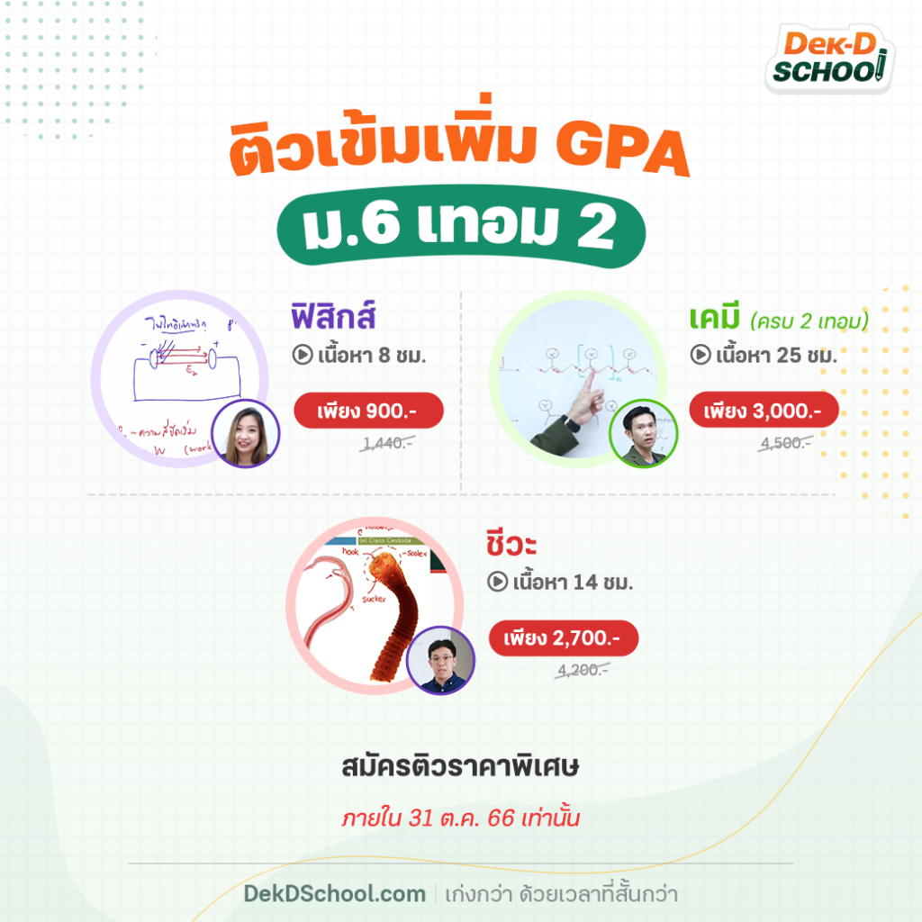 ติวเพิ่มเกรด ม.6 เทอม 2 กับ Dek-D School